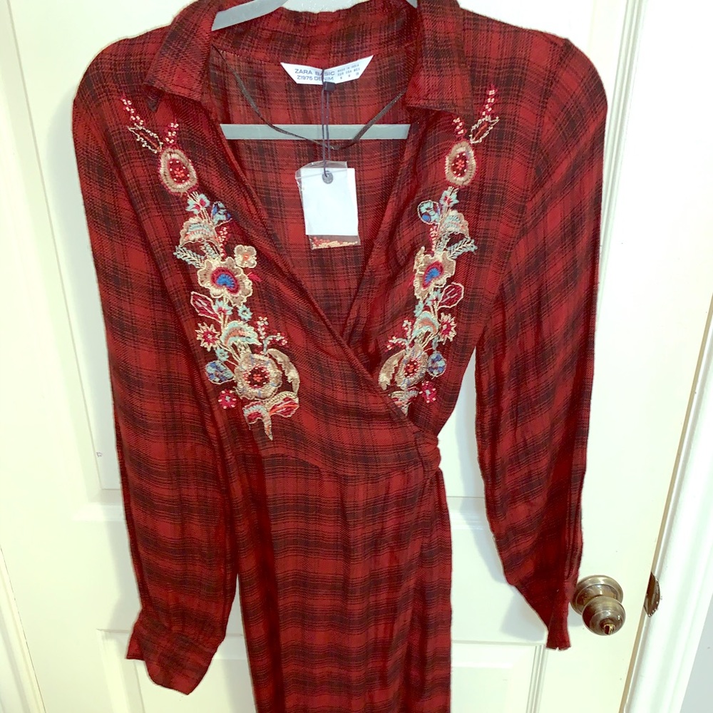Long plaid Zara wrap dress